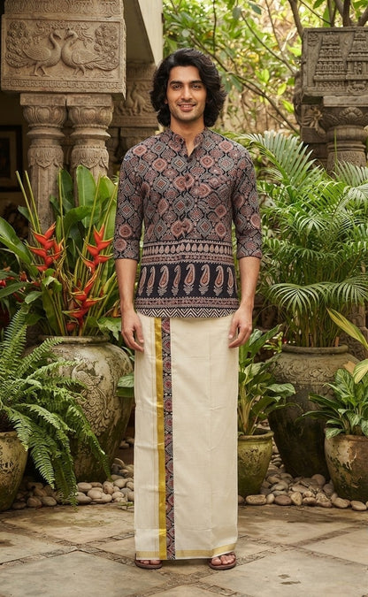Men's Cotton Printed - Kurta and Dhoti(Delivery in 15-20days )