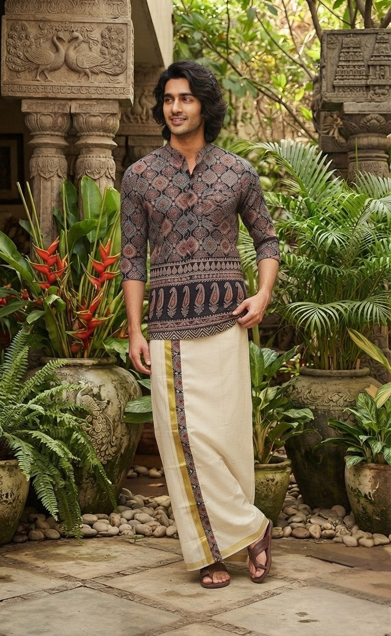 Men's Cotton Printed - Kurta and Dhoti(Delivery in 15-20days )