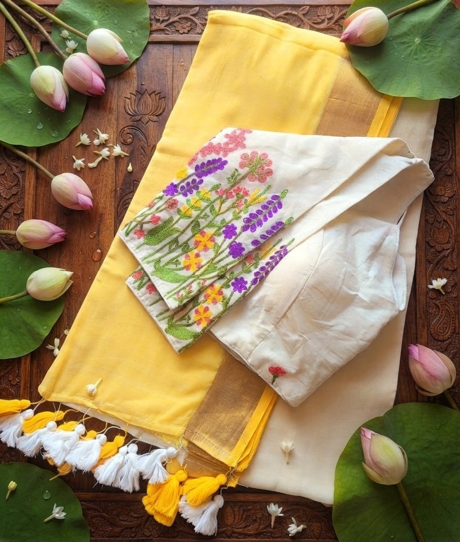 Mul cotton saree with stitched blouse (Delivery in 3 -5 days )