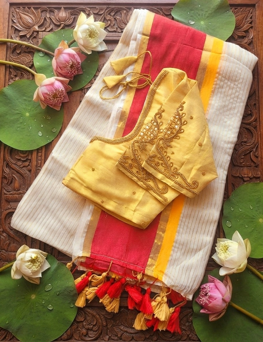 Mulcotton saree with stitched blouse (Delivery in 3 -5 days )