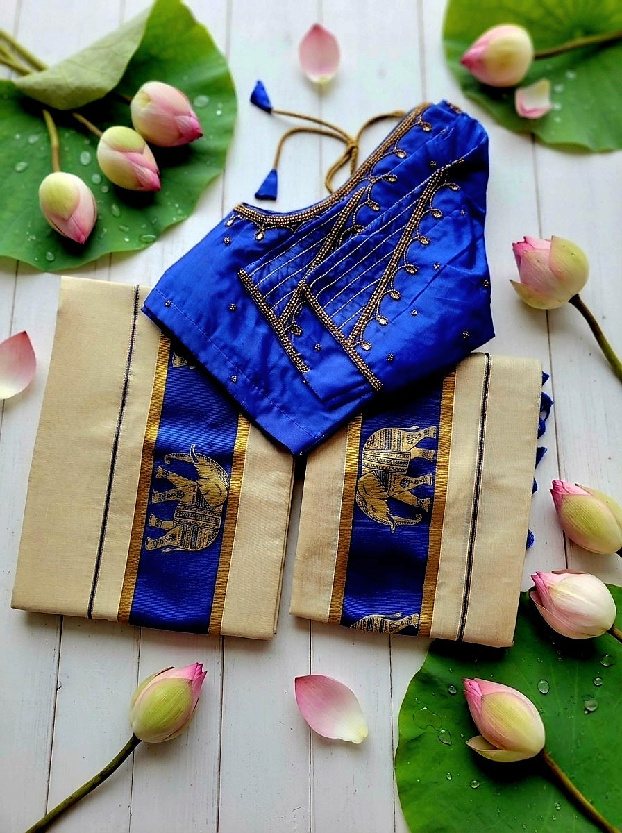 Set mundu with Stitched blouse (Delivery in 2-4 days)