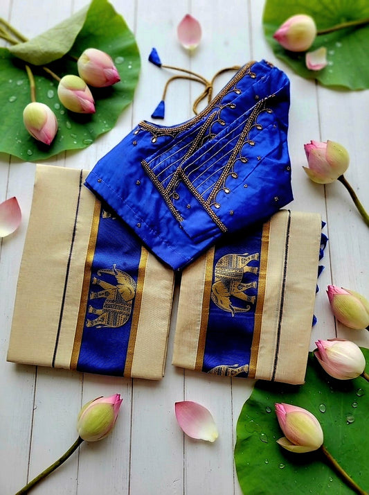 Set mundu with Stitched blouse (Delivery in 2-4 days)