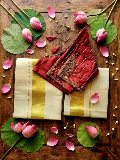 Set mundu with Stitched blouse (Delivery in 3-5days)