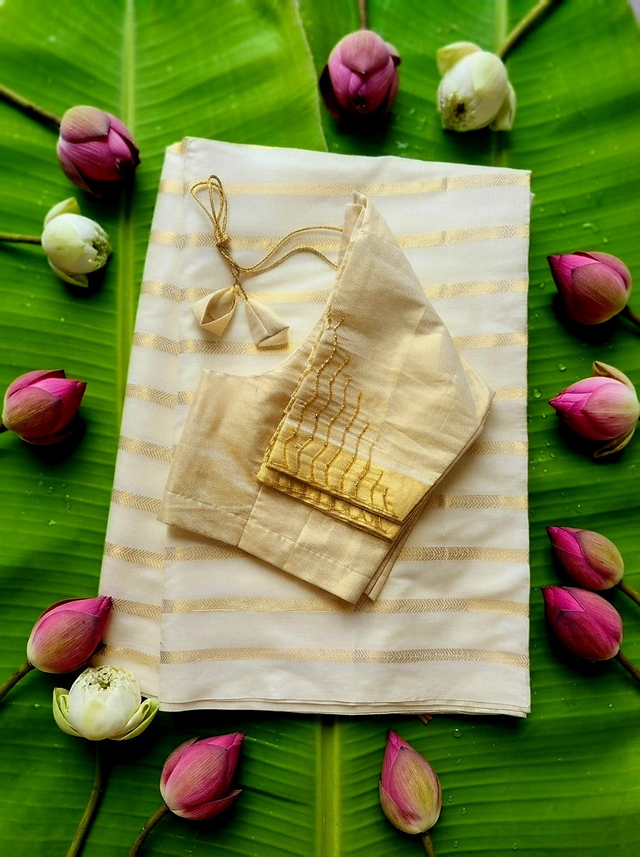 Tissue Silk Saree with Stitched Hand Work Blouse delivery in( 3 -5working days)