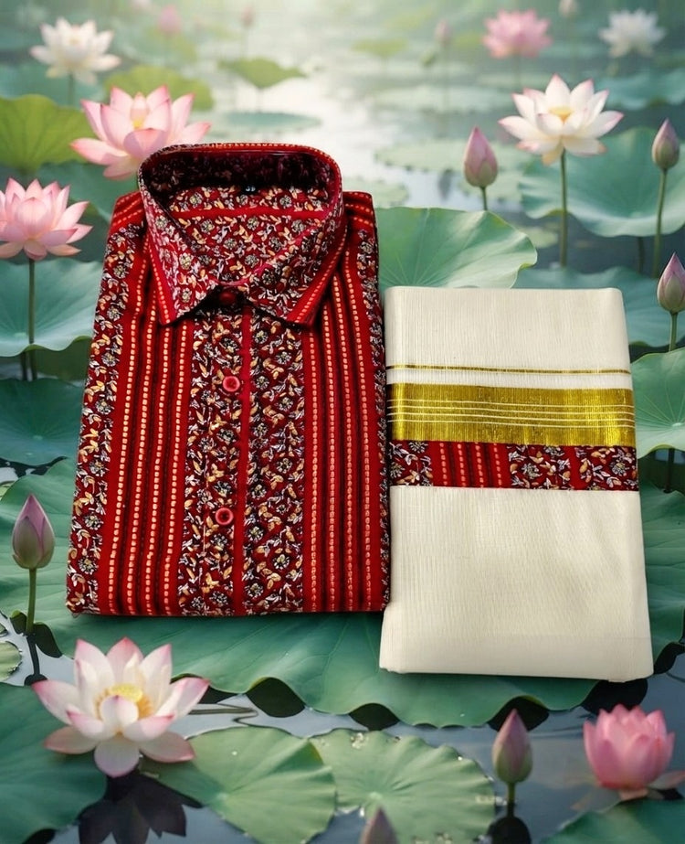 Men'S  Printed Shirt and Dhoti(Delivery in 7 -10 days )