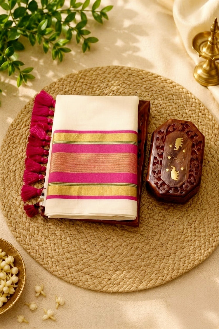 Onam special Mummul cotton saree (Delivery in 2-5 working days )