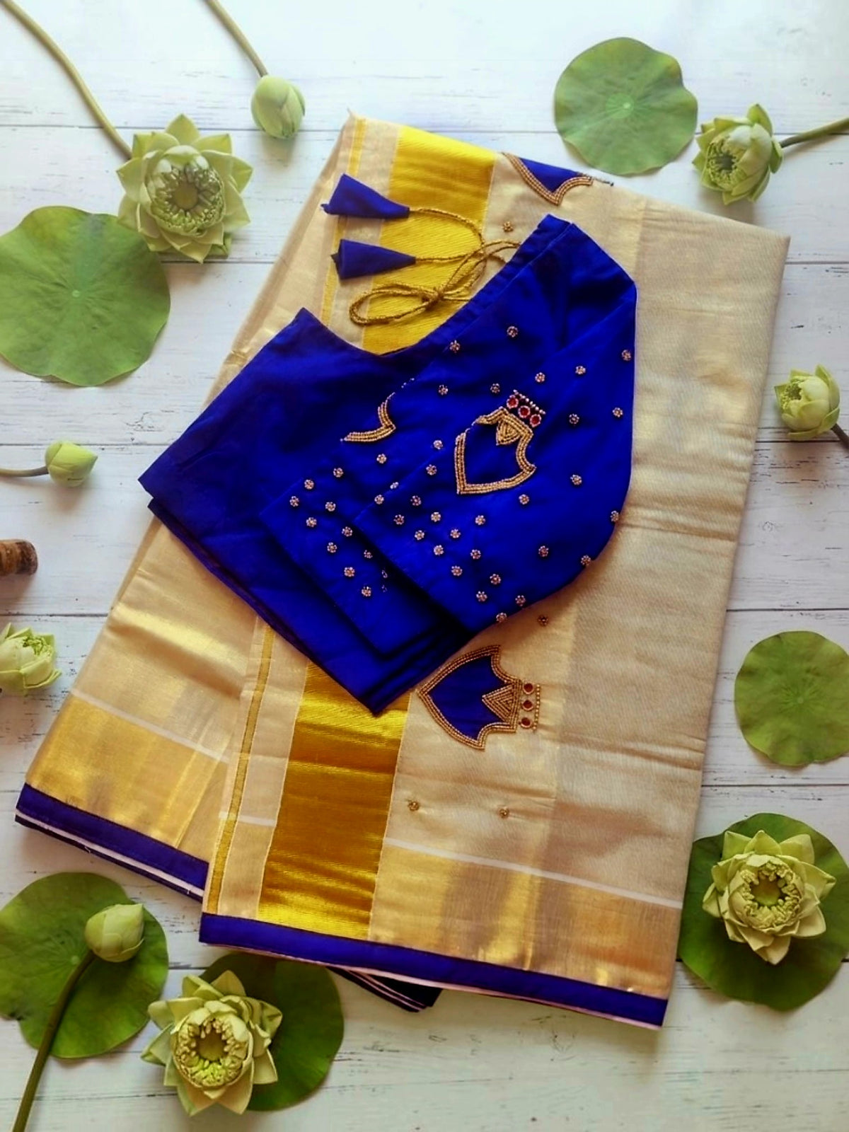 Tissue Silk Saree with Stitched Hand Work Blouse(Delivery in 2-5 days )