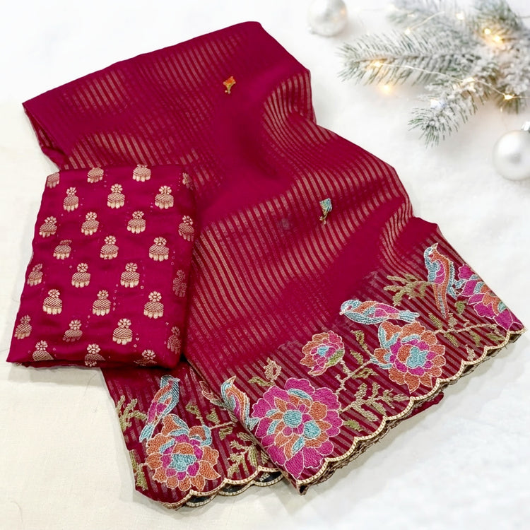 Beautiful saree with blouse (Delivery in 23 to 28 days )
