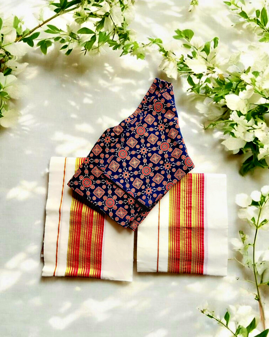 Set mundu with Stitched blouse