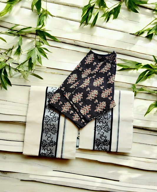 Set mundu with Stitched blouse