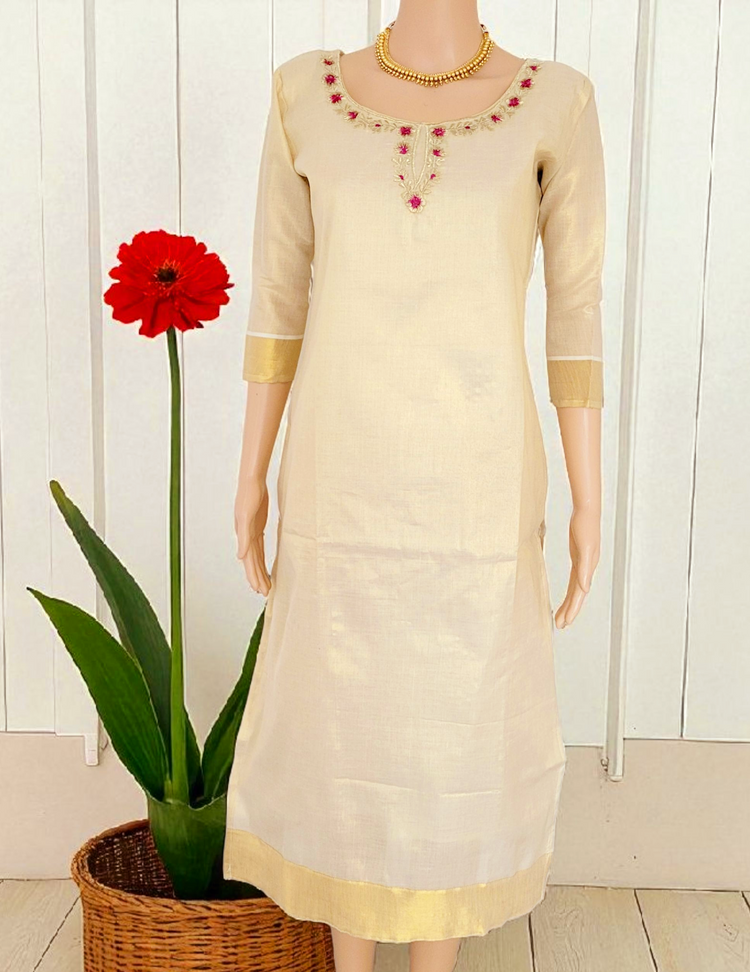 Tissue silk embroidered kurti (Delivery in 5 -7 days )