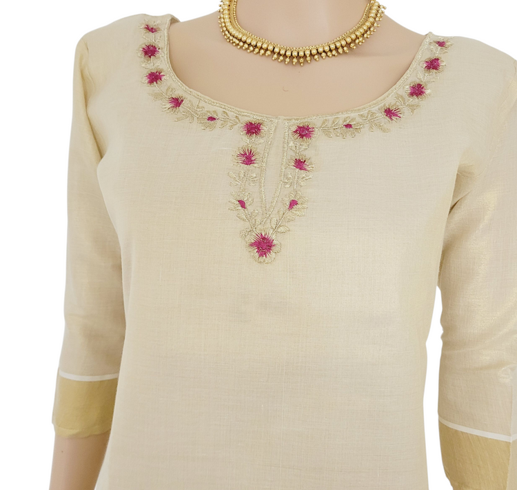 Tissue silk embroidered kurti (Delivery in 5 -7 days )