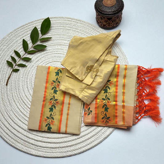 Set mundu with Stitched blouse (Delivery in 2-4 days)