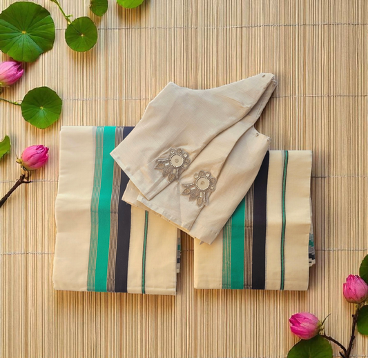 Set mundu with Stitched blouse (Delivery in 2-4 days )