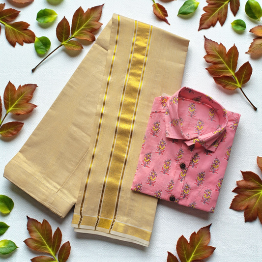 Kids boys printed cotton shirt nd dhoti  (Delivery in 2-4 days )