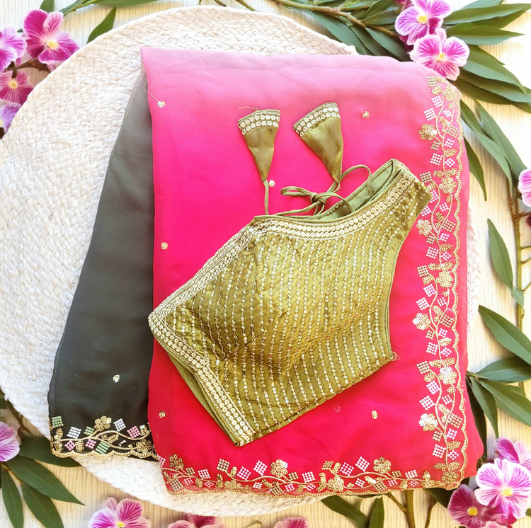 Chiffon saree with sequence work blouse(Delivery in 3 to 5 days )