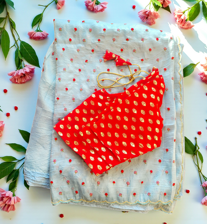 Crush silk Saree with stitched blouse