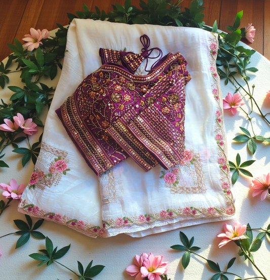 Beautiful saree with stitched blouse