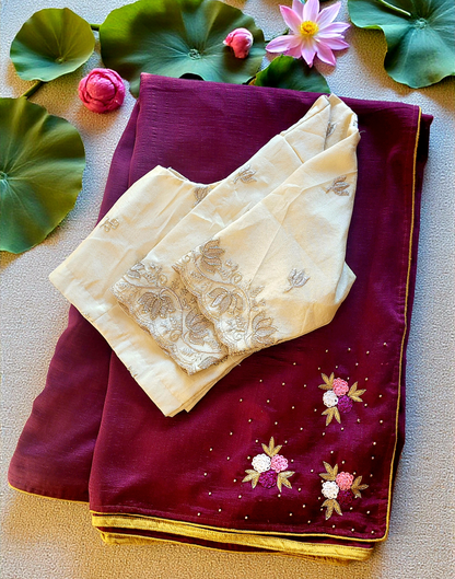 Semisilk saree with stitched handwork blouse