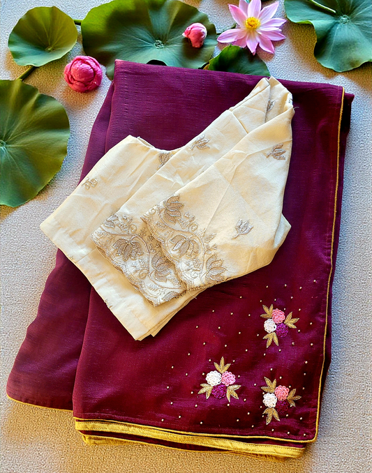 Semisilk saree with stitched handwork blouse
