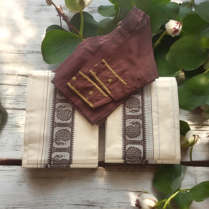 Cotton set mundu with Stitched blouse (Delivery in 3-5 days)