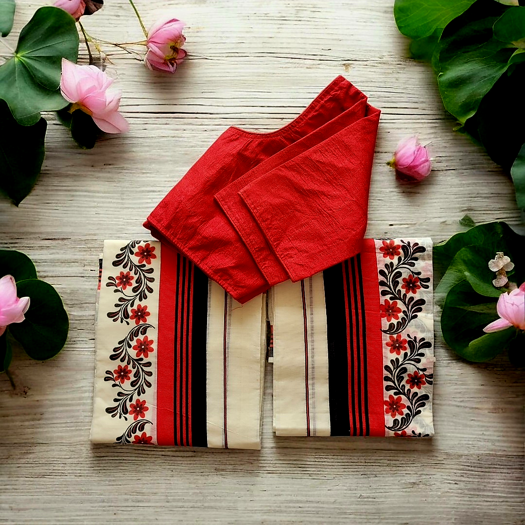 Beautiful cotton set mundu with Stitched blouse (Delivery in 3 -5 days )