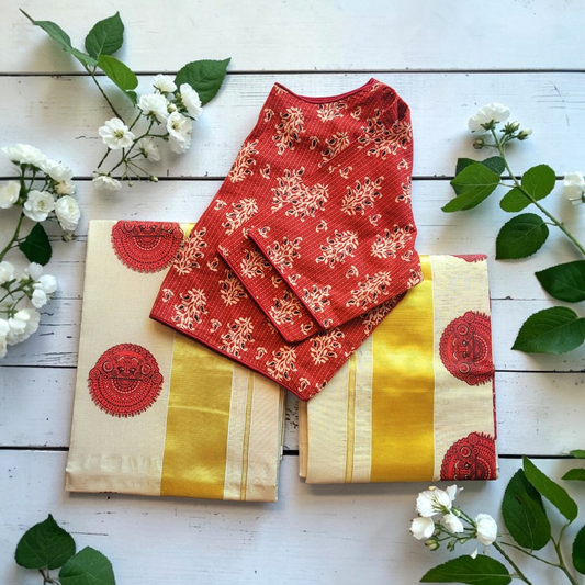 Setmundu with Stitched blouse (Delivery in 3-5 days )