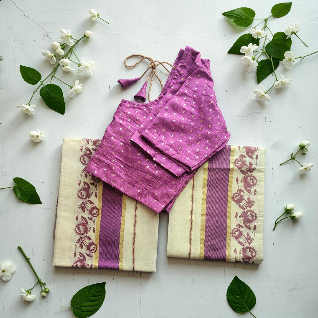 Beautiful Setmundu with Stitched blouse (Delivery in 3 -5 days )