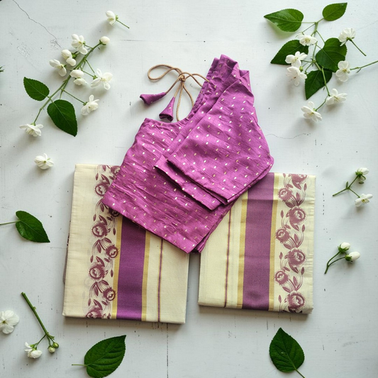 Beautiful Setmundu with Stitched blouse (Delivery in 3 -5 days )
