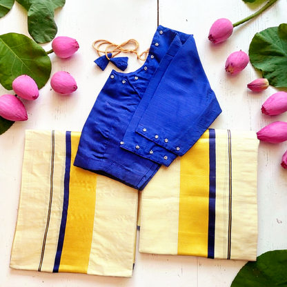 Beautiful set mundu with Stitched blouse (Delivery in 3-5 days )
