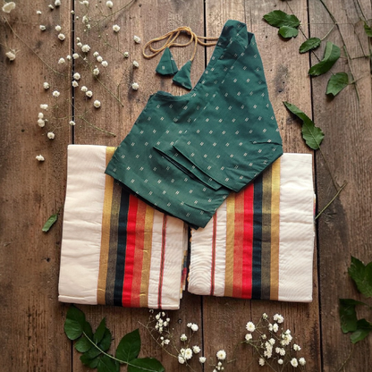 Set mundu with Stitched blouse (Delivery in 3-5 days )