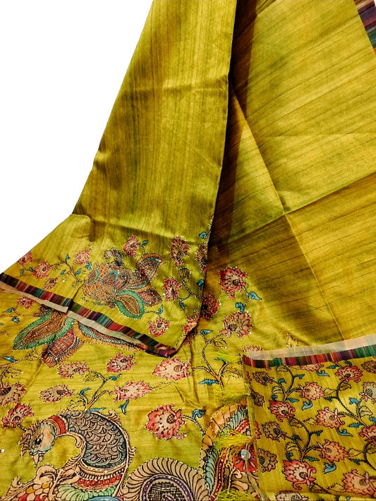 Kantha work Tussar Silk Saree