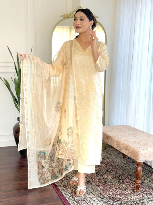 Silk kurti with pant and Duppatta pre order