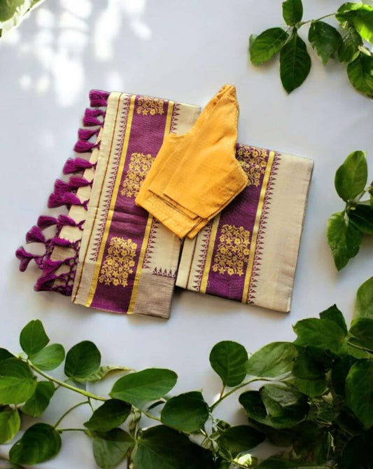 Set mundu with Stitched blouse (Delivery in 3-5 working days )