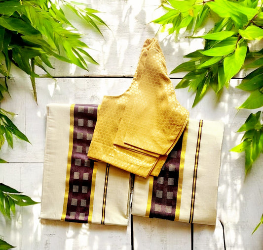 Set mundu with Stitched blouse (Delivery in 3-5days )