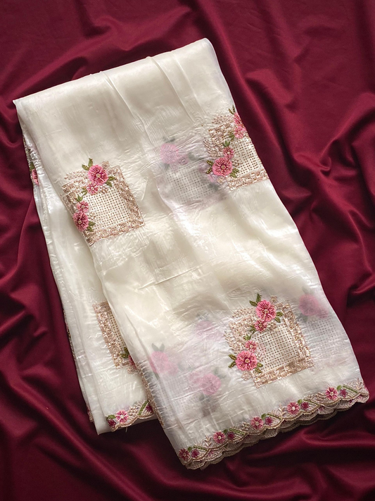 Paper silk saree with banarasi blouse (Delivery in 20-25 working days )