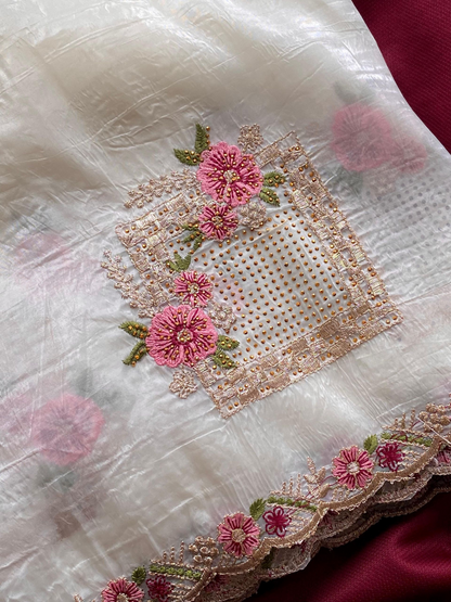Paper silk saree with banarasi blouse (Delivery in 20-25 working days )