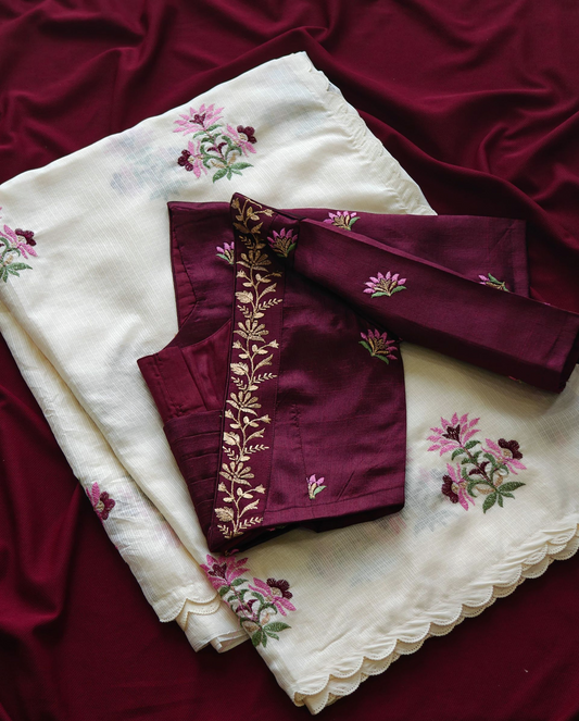 Kota Doriya Embroidered saree with blouse (Delivery in 20-25 working Days)