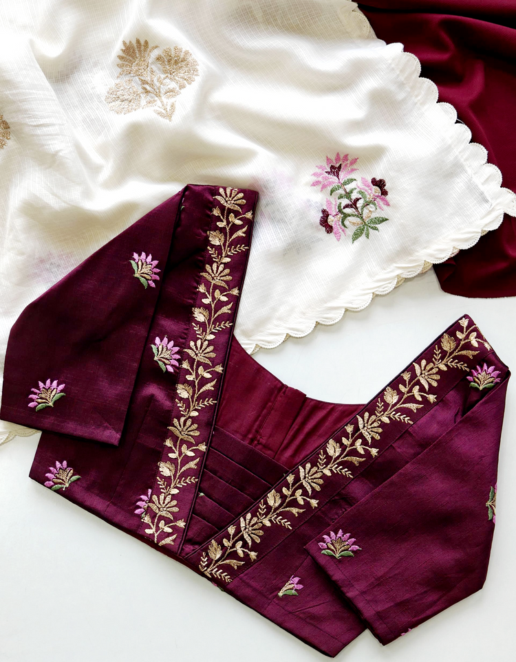 Kota Doriya Embroidered saree with blouse (Delivery in 25to 28working Days)