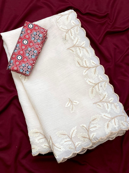 Beautiful Crushed Georgette saree  with Ikkat blouse material (Delivery in 18-23 working days )