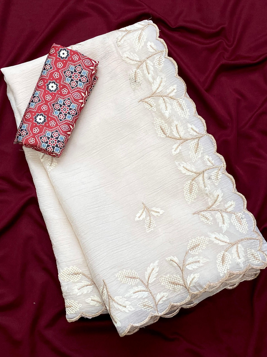 Beautiful Crushed Georgette saree  with Ikkat blouse material (Delivery in 18-23 working days )