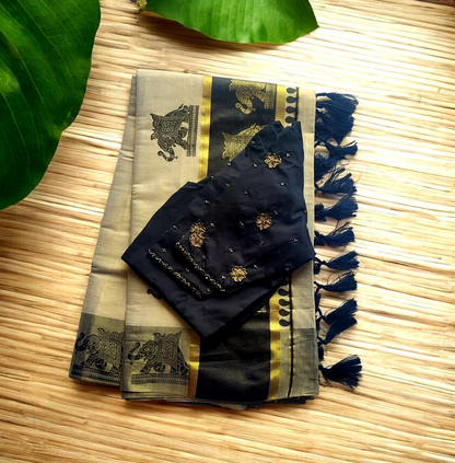 Tissue silk set saree with blouse (Delivery in 25 to 30 days )
