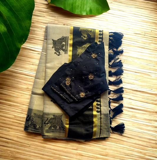 Tissue silk set saree with blouse (Delivery in 25 to 30 days )