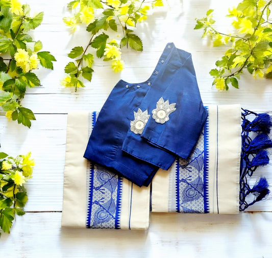 Set mundu with Stitched blouse (Delivery in 3 -5days )