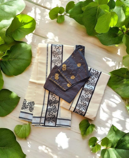 Set mundu with Stitched blouse (Delivery 2 -4 days )