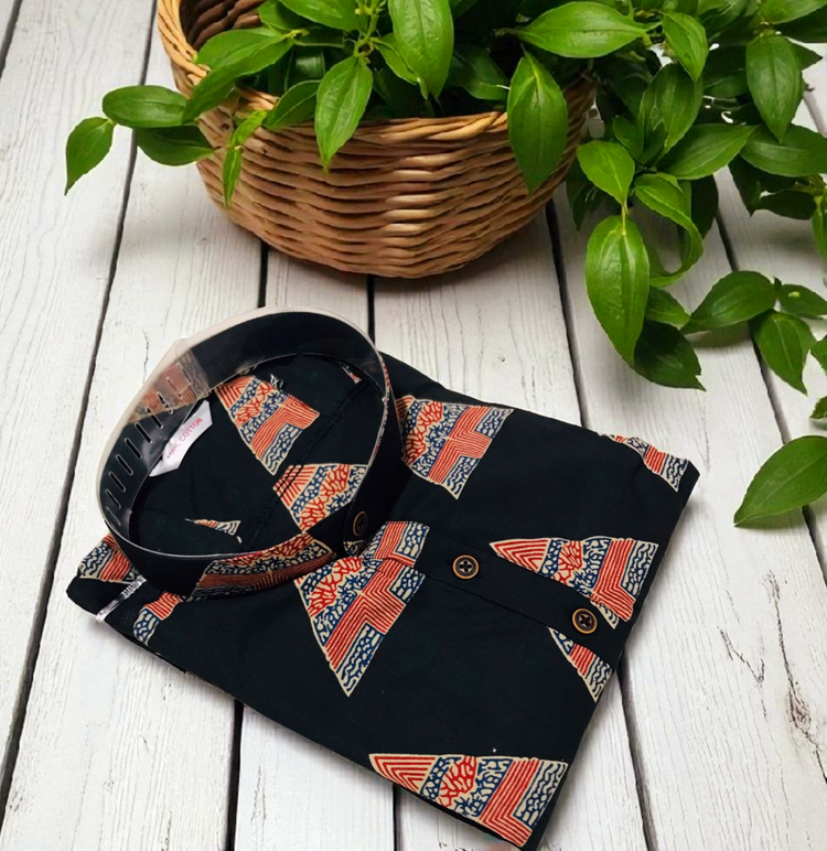 Men's Printed cotton short kurta  (Delivery in 7-10 days )