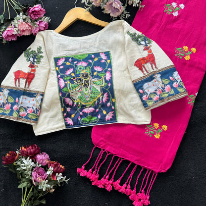 Beautiful Khadi cotton saree with blouse (Delivery in 20-25 working Days)