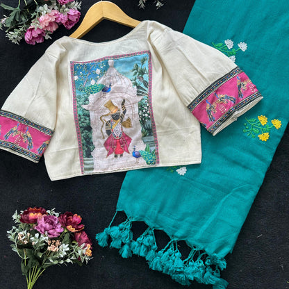Beautiful Khadi cotton saree with blouse (Delivery in 20-25 working Days)