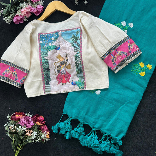 Beautiful Khadi cotton saree with blouse (Delivery in 20-25 working Days)