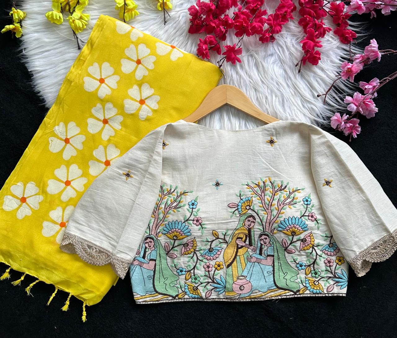 Beautiful Khadi cotton saree with blouse (Delivery in 20-25 working Days)